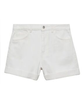 MANGO 100% Cotton White Denim Mom Jean Shorts